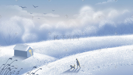 冬季雪地插画图片_立冬冬至冬天安静雪地风景