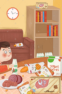 休闲食品海报背景插画图片_休闲零食食品插画