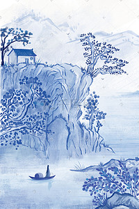 青花瓷插画图片_青花瓷主题之中国风青花瓷风格风景