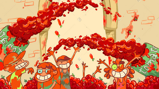 番茄大战插画图片_儿童的番茄节日欢乐时光