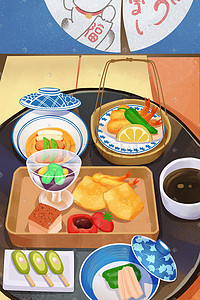 家常料理插画图片_美味美食炸虾料理