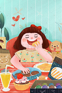 国潮麻辣火锅美食冬季中华美食涮羊肉插画零食食品主题之被零食包围的