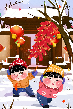 新年春节过节放鞭炮插画