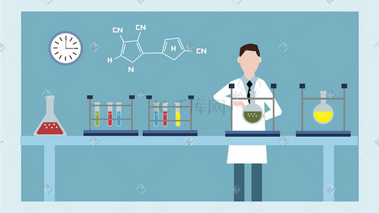 分子式化学插画图片_扁平化医疗化学医生生物研究人员AI矢量