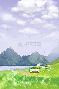 唯美清新手绘背景插画图片_立春春天春季春景风景清新唯美治愈手绘