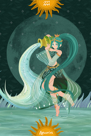 十二星座水瓶座插画-十二星座水瓶座配图-千库网