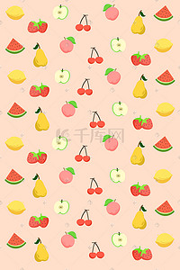 粉色背景水果插画图片_粉色水果平铺背景