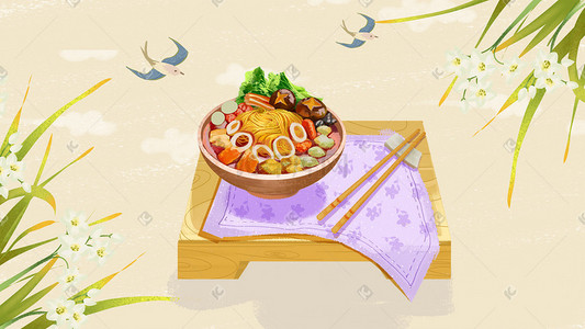 面食寿桃插画图片_特色美食肌理手绘面食