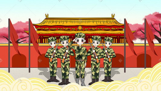 战士出征插画图片_国庆70周年军人士兵战士敬礼