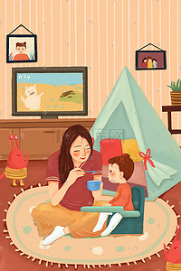 母婴广告插画图片_温馨治愈母婴场景插画