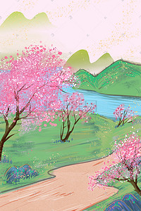 春天春景春季绿色中国风唯美背景中国风新年春节国潮手绘肌理中式大门