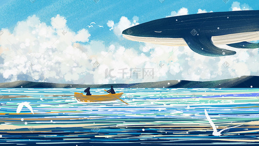 小暑系小小暑插画图片_夏日小暑海洋划船天空风景