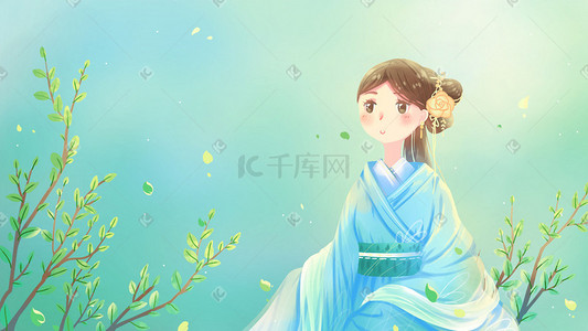 小暑节气卡通插画图片_绿色唯美卡通小清新治愈夏季小暑节气配图