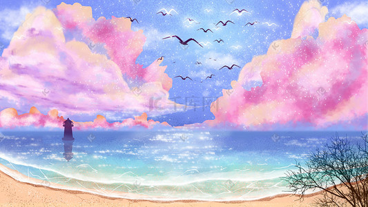 唯美浪漫蓝天白云沙滩风景配图
