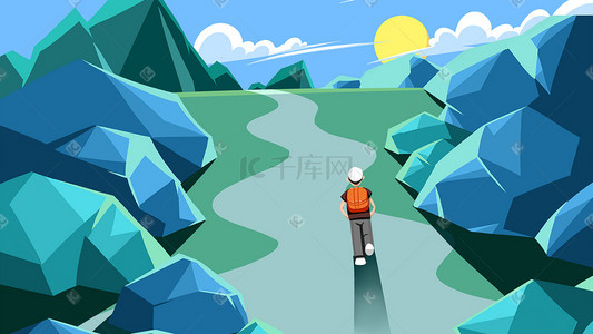 旅游手绘卡通插画图片_蓝色系卡通手绘风扁平插画配图