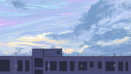 天空蓝天云治愈美景楼顶天台背景