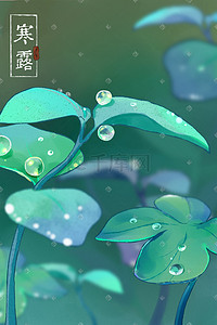 树叶露水插画图片_露珠植物树叶露水