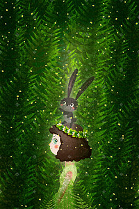 树林绿色插画图片_通用-治愈美景绿色仲夏夜精灵