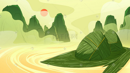 粽子龙插画图片_绿色手绘风端午节粽子端午