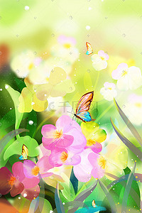粉色花朵背景插画图片_梦幻婚礼风景背景