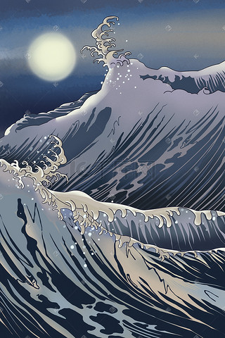 浮世绘日本国潮海浪风景
