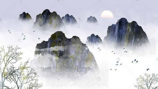 中国风水墨背景泰岳云海