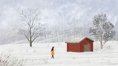 立冬节气冬天红色房屋树林风景