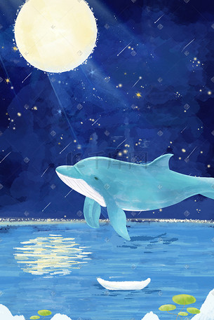 治愈系海洋星空海豚梦幻场景