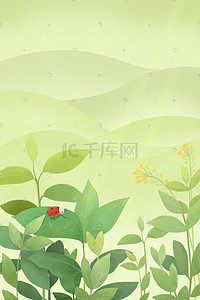 瓢虫插画图片_绿色植物瓢虫治愈海报