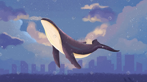 梦幻背景蓝色鲸鱼