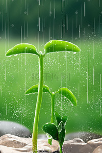 二十四节气立春插画图片_立春萌芽的小树苗雨天配图