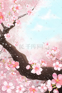 桃花滚滚来插画图片_桃花桃树天空唯美浪漫粉色风景