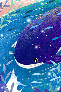 光晕斑点插画图片_海洋中的鲸鱼插画背景