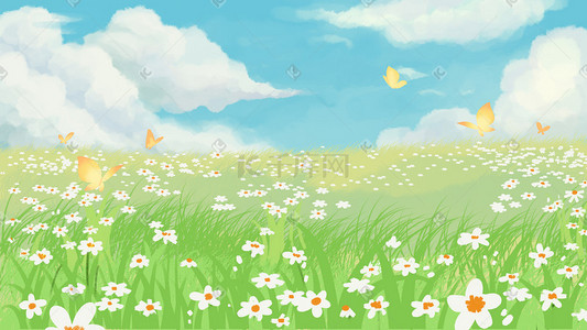 美丽绿孔雀插画图片_美丽的春天满满的花