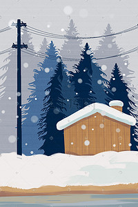 卡通冬天房子插画图片_风寒冬天手绘房子风景