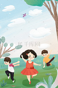 运动健身合集插画图片_在运动跳舞的小孩子们