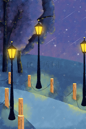 夜晚 路灯 星空个人vip和企业vip免费下载下载原图插画深蓝色唯美小
