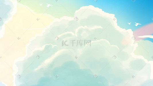 蓝色天空天空插画图片_蓝色天空白云和鸟