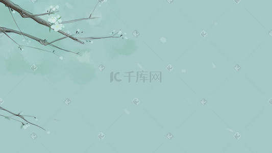 梅花水墨背景插画图片_蓝色系复古风水墨小清新梅花鲜花花枝背景