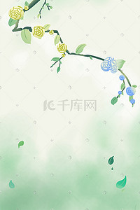 腊梅梅花插画图片_唯美腊梅盛开蓝绿色背景