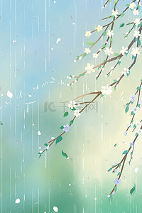 m哦梨花插画图片_下雨天唯美古风背景