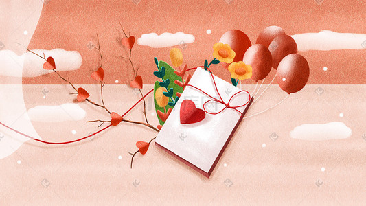 浪漫爱心气球插画图片_情人节情侣日记本爱情表达520
