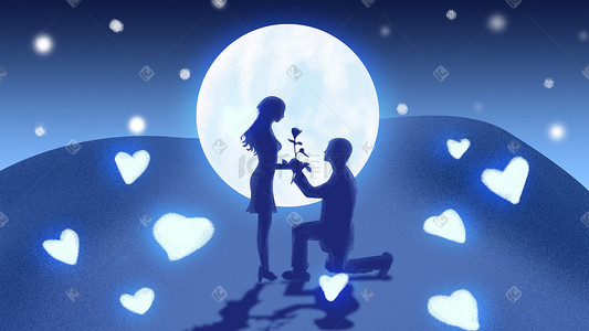星星爱心插画图片_蓝色情人节情侣爱心月亮星空520
