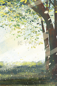 小清新手绘树叶插画图片_林间美丽手绘风景画