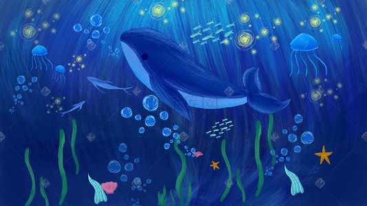 插画海底世界插画图片手绘原创插画海底世界海底世界潜水员插画海底