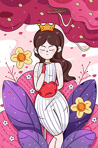 花花促销插画图片_三月八日妇女节女王在花丛中618