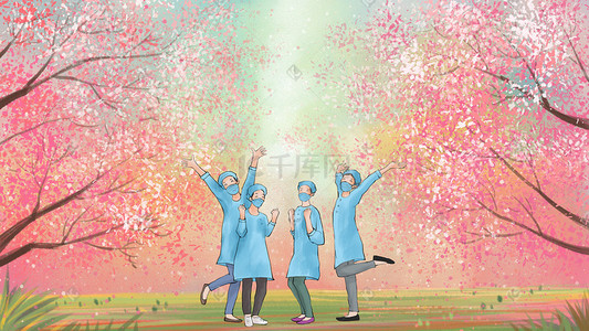 护士节医生插画图片_三八妇女节主题之医生护士樱花