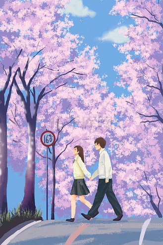 樱花树下情侣头像一对图片