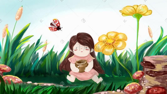 昆虫侧面插画图片_手绘春天花朵昆虫惊蛰节气