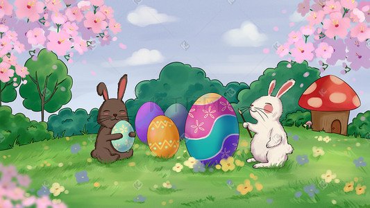复活节画彩蛋的兔子